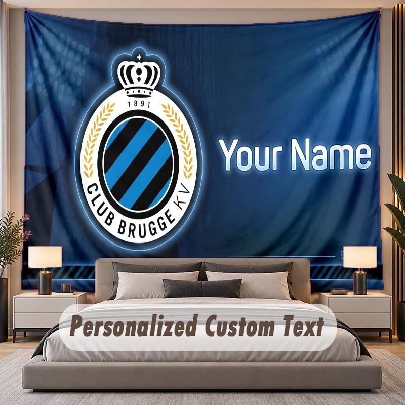 Custom Name Text Tapestry Club Brugge FC Personalized Polyester Wall Tapestry For Bedroom And Room
