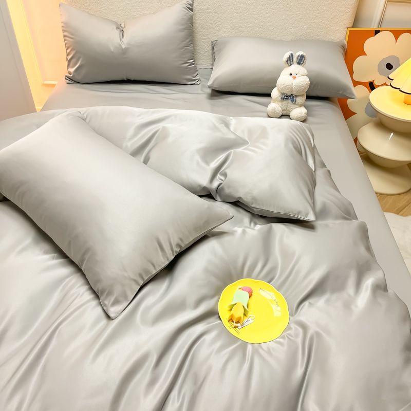 

Cool Quilt Cover Four-Piece Bedding Set Ice Silk Single Duvet Cover Bed Sheets Fitted Sheet Summer Set Summer Washed 150*200cm-single quilt cover Rococo-Silver Ash