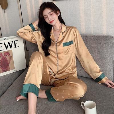 Ice Silk Pyjamas Damen Frühling und Herbst dünne langärmelige Hosen zweiteiliger Anzug Nachtwäsche