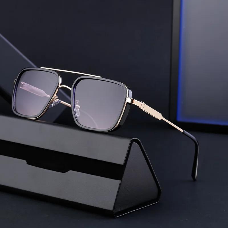 Men Square Metal Sun Glasses Fashion Big Frame Sunglasses Women Retro Sun Glasses Vintage High Quality