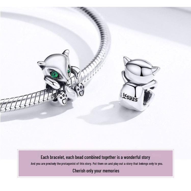 Korean Style S925 Sterling Silver Cute Fox Bead Accessory