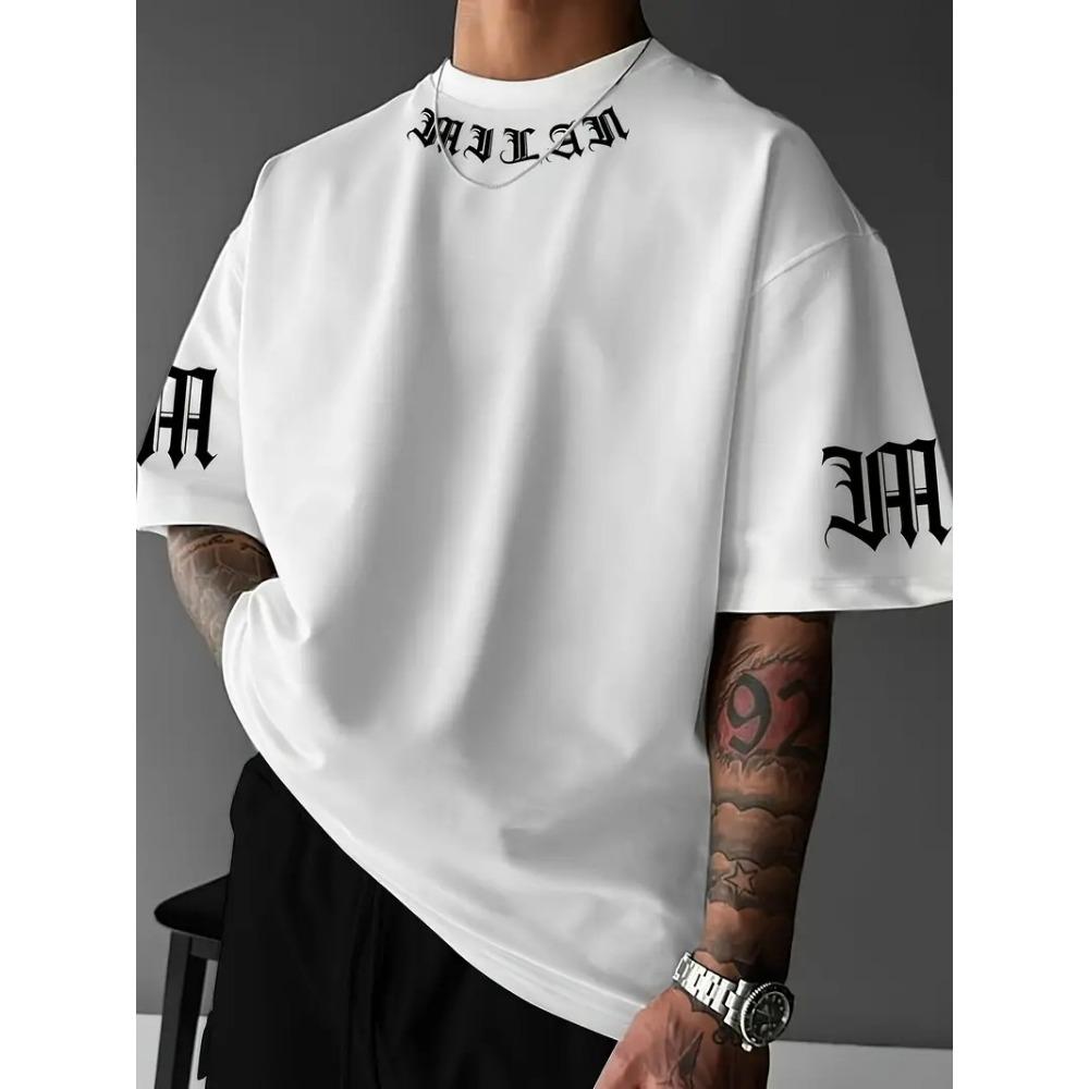 A New Men's T-shirt for the Summer of 2026featuring Casual and Fashionable Letter Prints and Breathable Streetwear Style