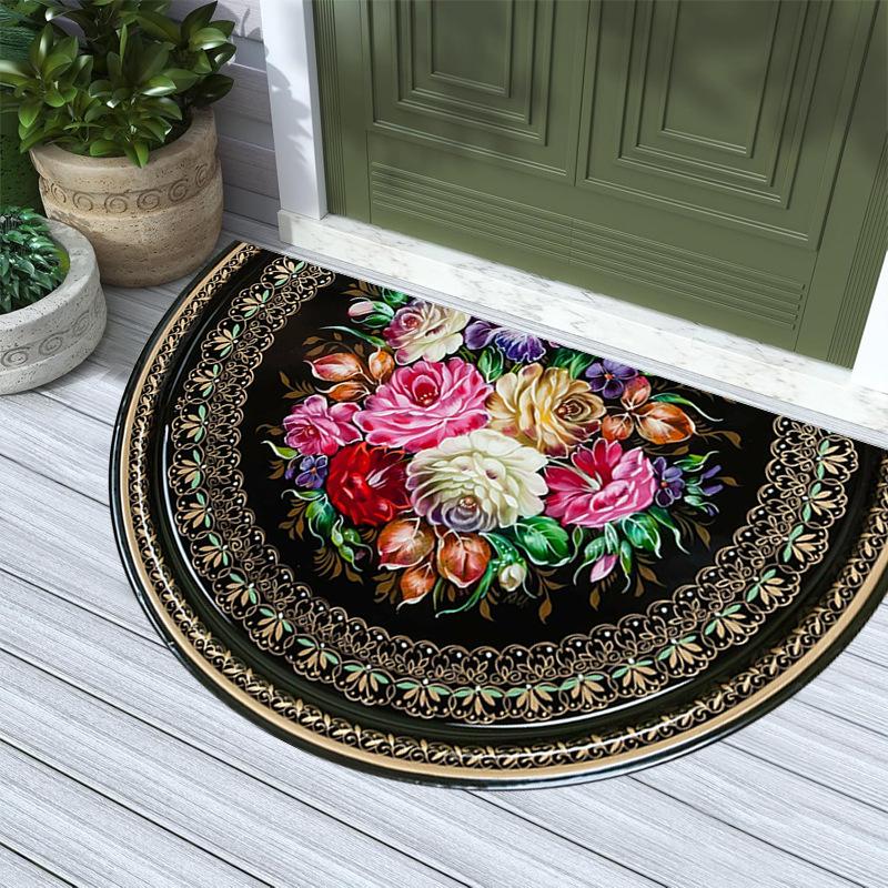 Levendig Mandala Halfrond Tapijt, Antislip & Wasbaar, Meerkleurige Tribale Halve Cirkel Mat voor Boho Woondecoratie 50x80cm-Felt