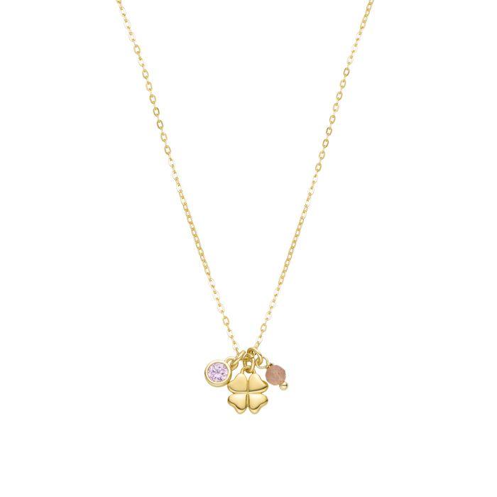 Collier Luxenter en argent 925 avec zircon rose et finition en or jaune 18K - Douala