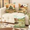 Funda de Cojín Pintura de Granja Colorida Suave Felpa Manta Funda de Cojín Decorativa Doble Cara Funda de Cojín Decorativa Sofa Dormitorio Decoración del Hogar