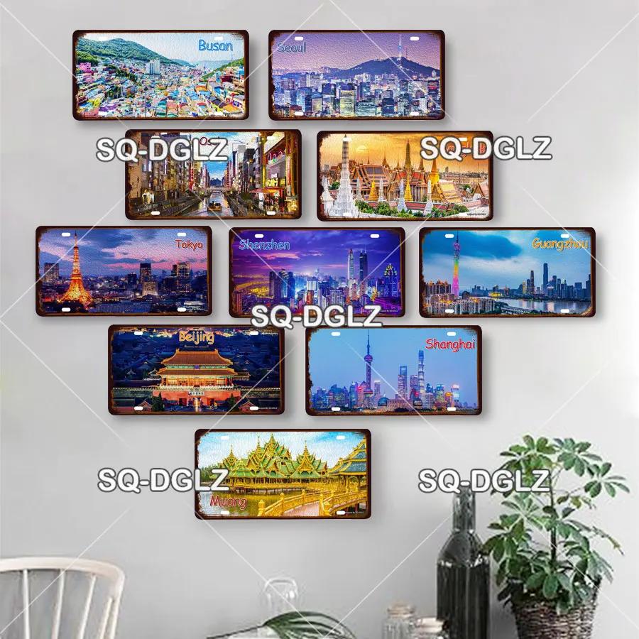 [SQ-DGLZ] Asia City 15x30cm Plate Metal Sign Vintage Plaque Tin Sign Wall Decor For Bar Country Painting Travel Poster