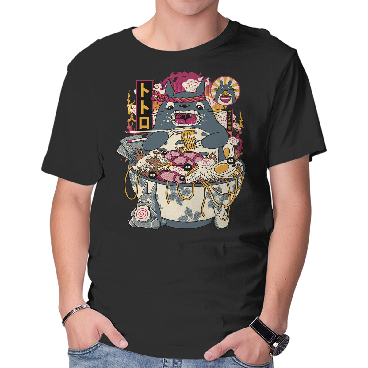 Unisex Crew Neck T-Shirt Ramen Totoro Graphic Short Sleeve Casual Tee M