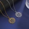 Minimalist Hollow-Out Round Zodiac Pendant Necklace with Star and Moon Design