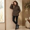 Autumn and winter new fashion belt drawstring thick hooded cotton clothes women's winter coat black coffee gray pink