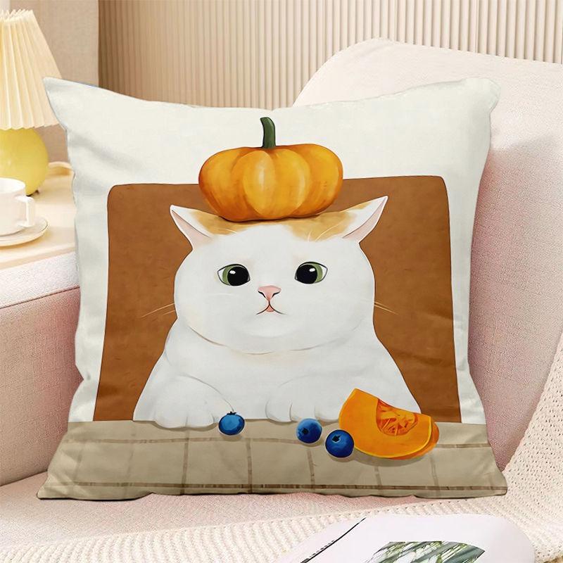 Bedroom Living Room Square Cushion Pillowcase Orange Simple Print Decorative Pillowcase
