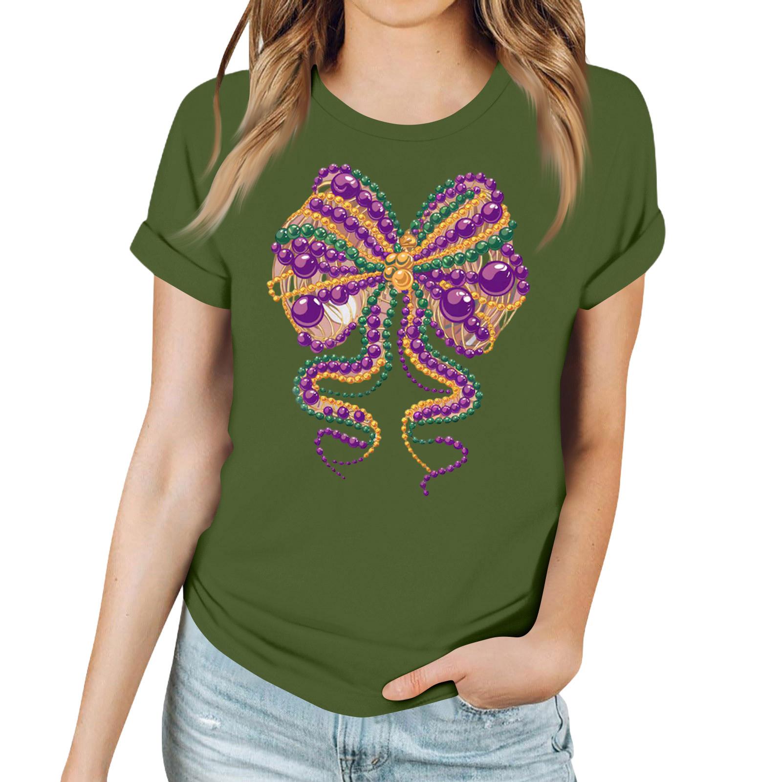 

Women s Casual Carnival Print T-Shirt Round Neck Pullover Short Sleeve Top XXL