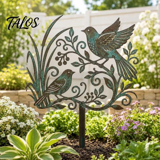 Rustic Copper Bird Statue Metal Garden Stake, Weather Resistant Iron Yard Art Ornament, Figurine Retro Patina Finish Sign for Outdoor Lawn Decor