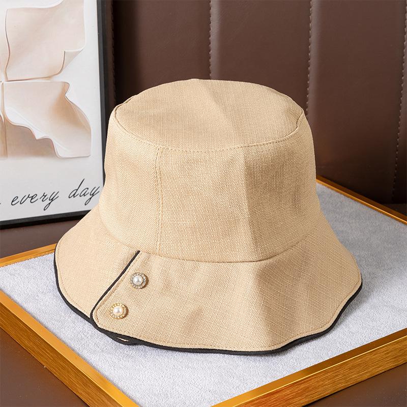 Spring and Autumn Hat Women's Pearl Rhinestone Bucket Hat Summer Versatile Casual Sun Hat