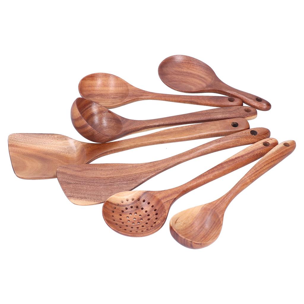 Holzspatel Löffel Set Küchenutensil Antihaft Rührspatel Topflöffel mit langem Griff für