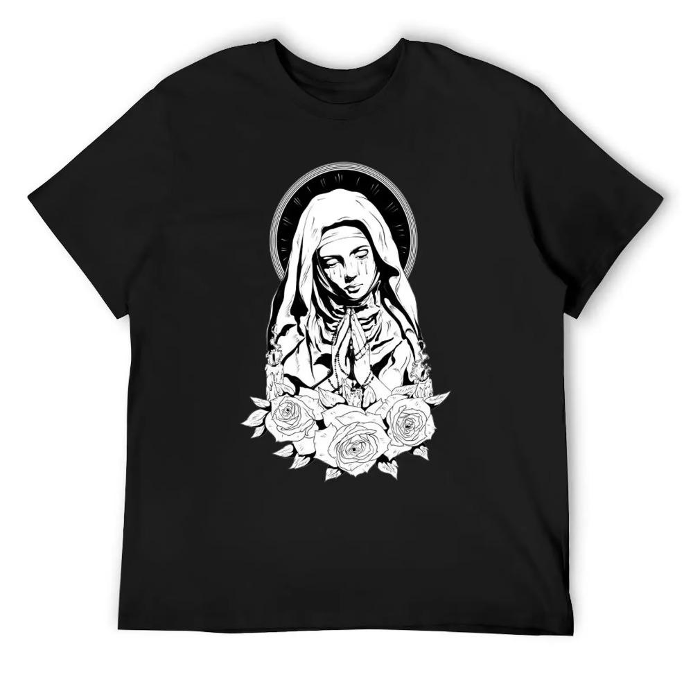 Dzień Matki Maryja z Jezusa Męski T-shirt Okrągły Dekolt Koszulki Ruchowe Uroczy Konkurs Aktywności Casualowy Rozmiar Eur