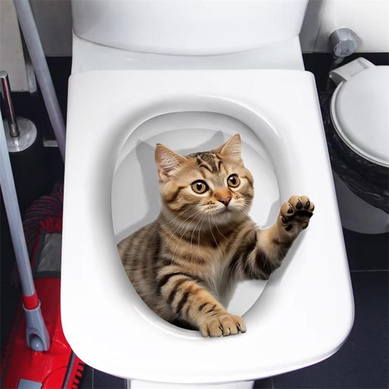 Bathroom Toilet Cover Decor Stickers Cartoon Animal Pattern Toilet Lid Decals Household Toilet Cover Stickers PVC Waterproof