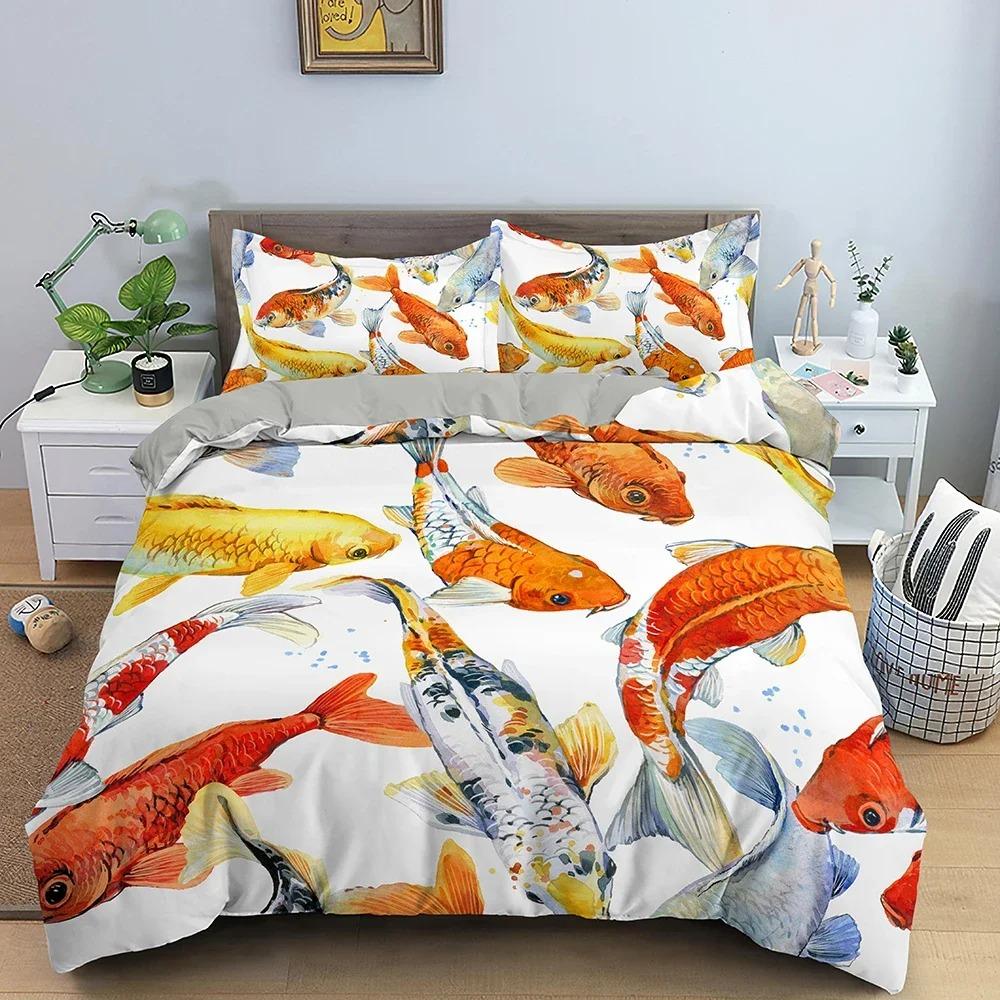 

Pillowcase King Twin Size Home Textile with 3D Printed Bedding Set Goldfish Pattern Quilt Cover Luxury Polyester Duvet Cover Tool 70x133cm 2pcs