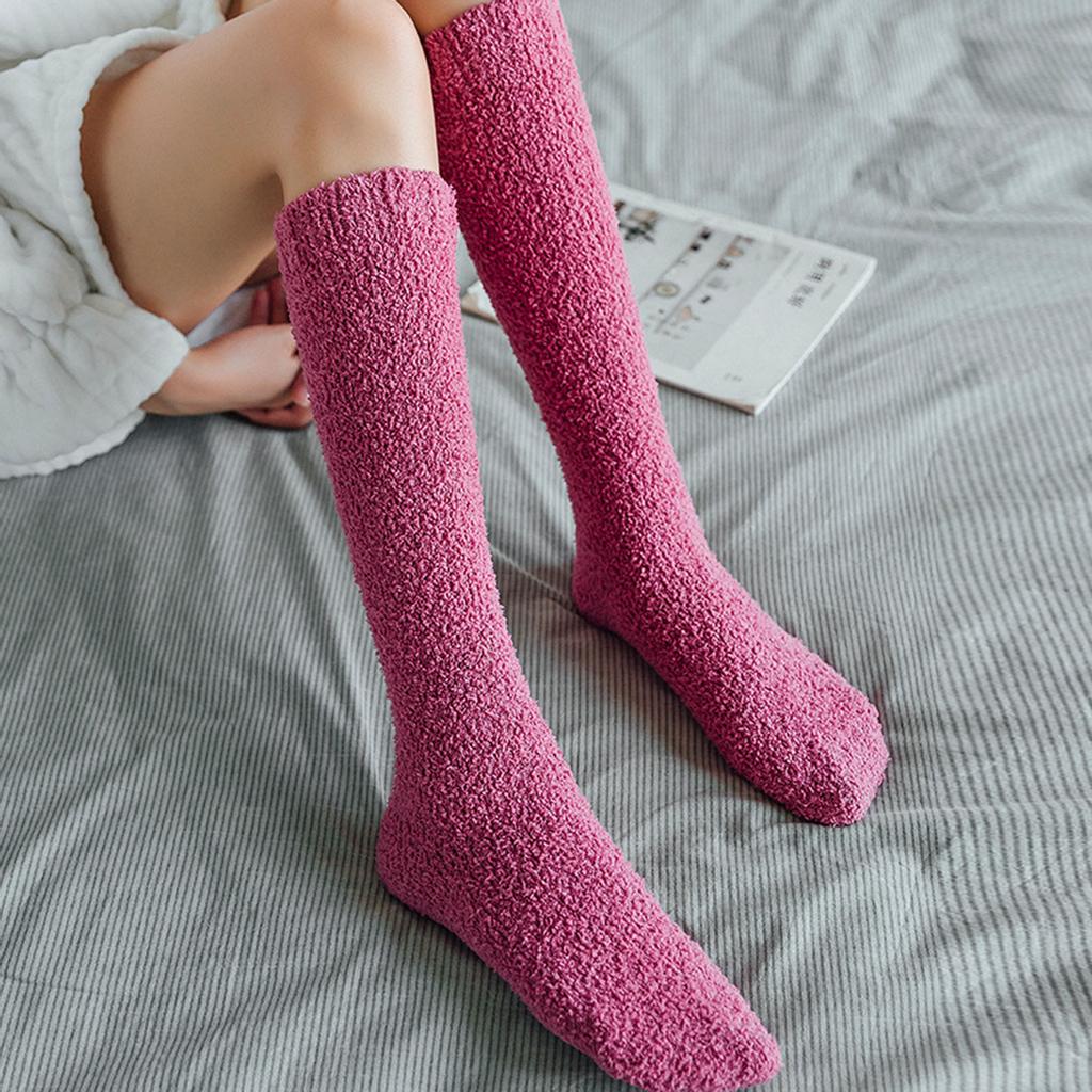 Soft Plush Knee High Socks for Women Cozy Indoor Floor Socks Fuzzy Winter Sleep Socks Comfortable Lounge Socks for Home Use