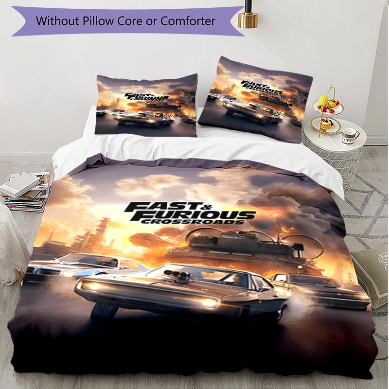 3pcs Duvet Cover Set (1*Duvet Cover + 2*Pillowcase, Without Core), Fast & Furious Print Soft All‑Season Bedding Set, Home Bedroom Decor Gift