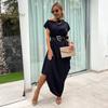 Summer Women Dress Irregular Short Sleeves One Shoulder Solid Color Baggy Ankle Length Tight Waist Slant Neck Lady Commute Prom Party Maxi Dress