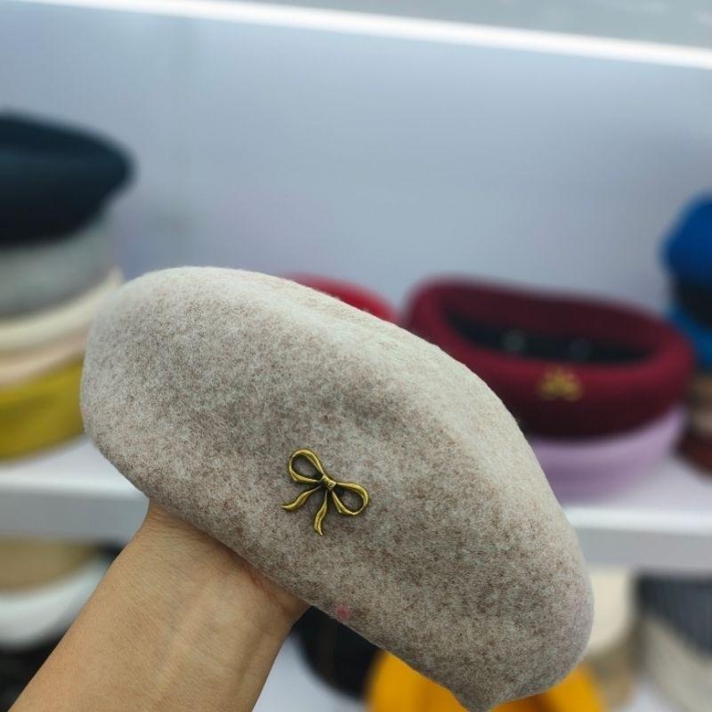 New autumn and winter fashion versatile wool bow beret shows British foreign style retro bud painter hat