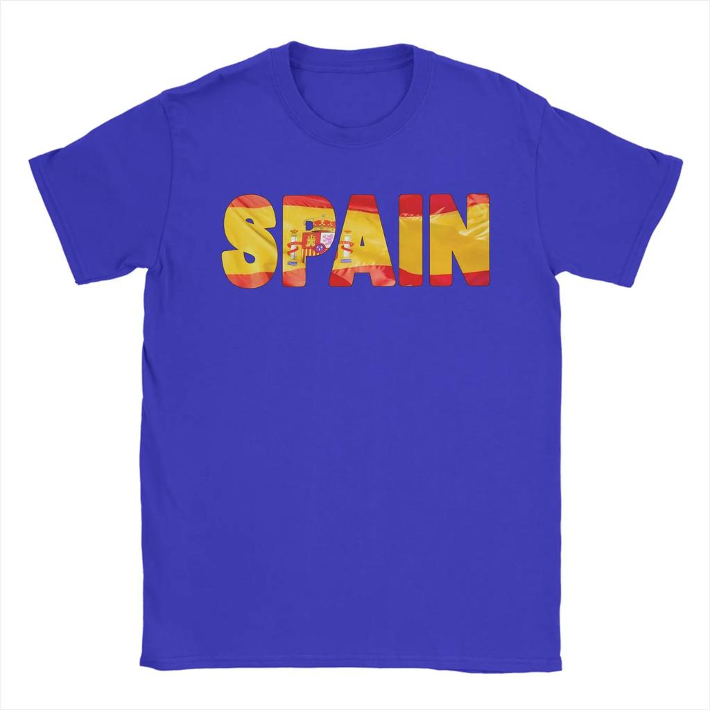 Unique SPAIN Flag T-Shirt for Men Crew Neck Pure Cotton T Shirt Short Sleeve Tees Plus Size Clothing