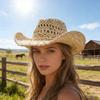 Elegant Openwork Straw Victorian Hat With Adjustable Tie For Women Outdoor Beach Vacation Gardening Activities