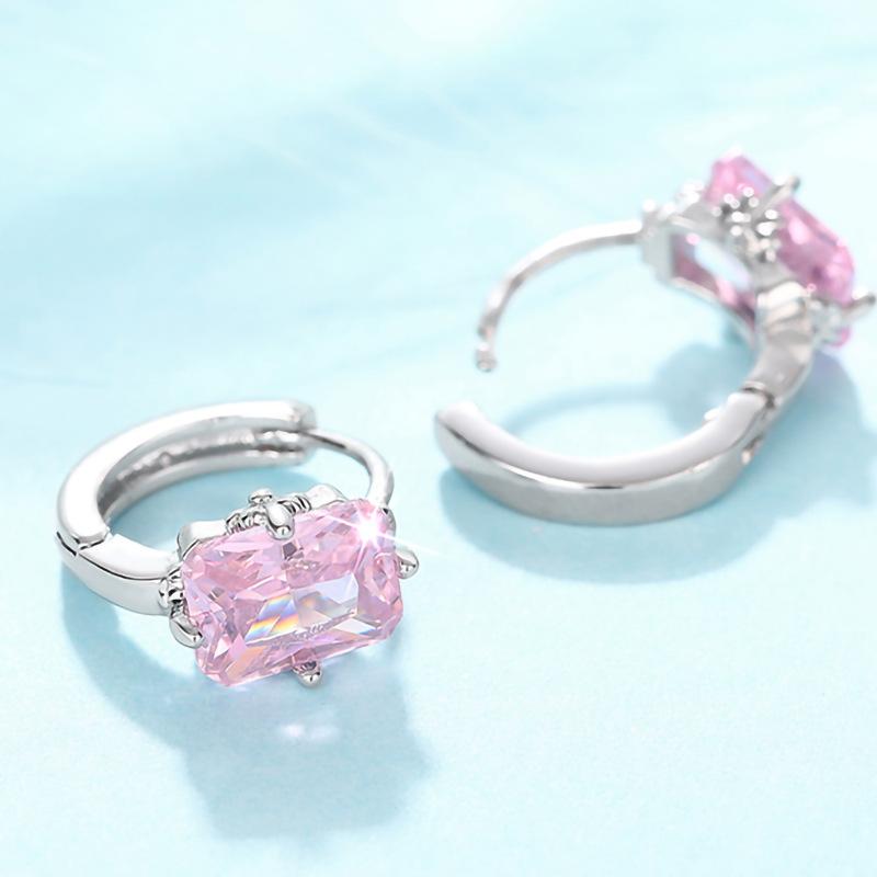 Square Zircon Genuine Garnet  Sterling Silver Earrings for Women Fashion Statement Simple Small Stud Earring
