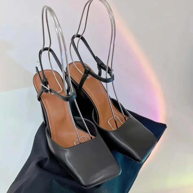 Fashion New Satin Mary Jane Fashion Sandals European American Women's Summer Square Head Thick Heel Shopping Commuting Style High Heels