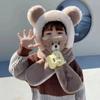 Winter Children One Piece Scarf Hat+Mask Cute Cartoon Baby Ear Protection Cap 1-6 Kids Plush Cross Neckerchief Warm Beanies