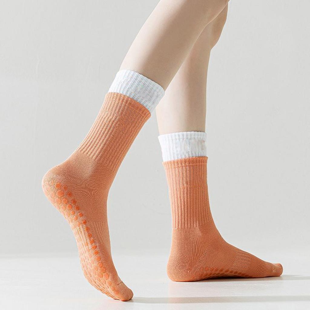 1 Pair Women Floor Socks Anti-slip Silicone Bottom Mid-tube No Odor Thickened Warm Solid Color High Elasticity Sweat-absorption Anti-shrink Socks