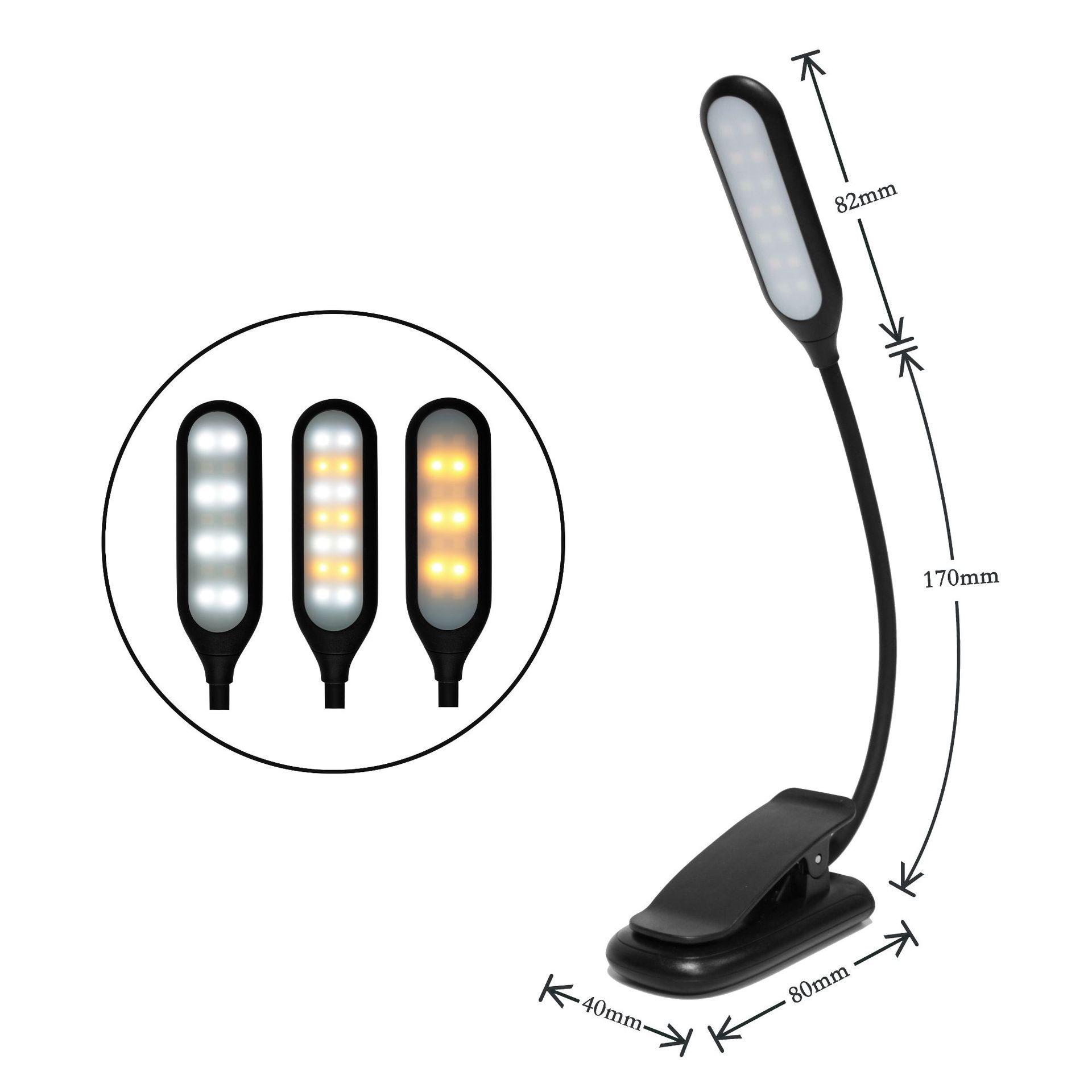 

USB Rechargeable LED Clip-On Desk Lamp - Eye Protection Book Light for Dorms 1000mAh чёрный