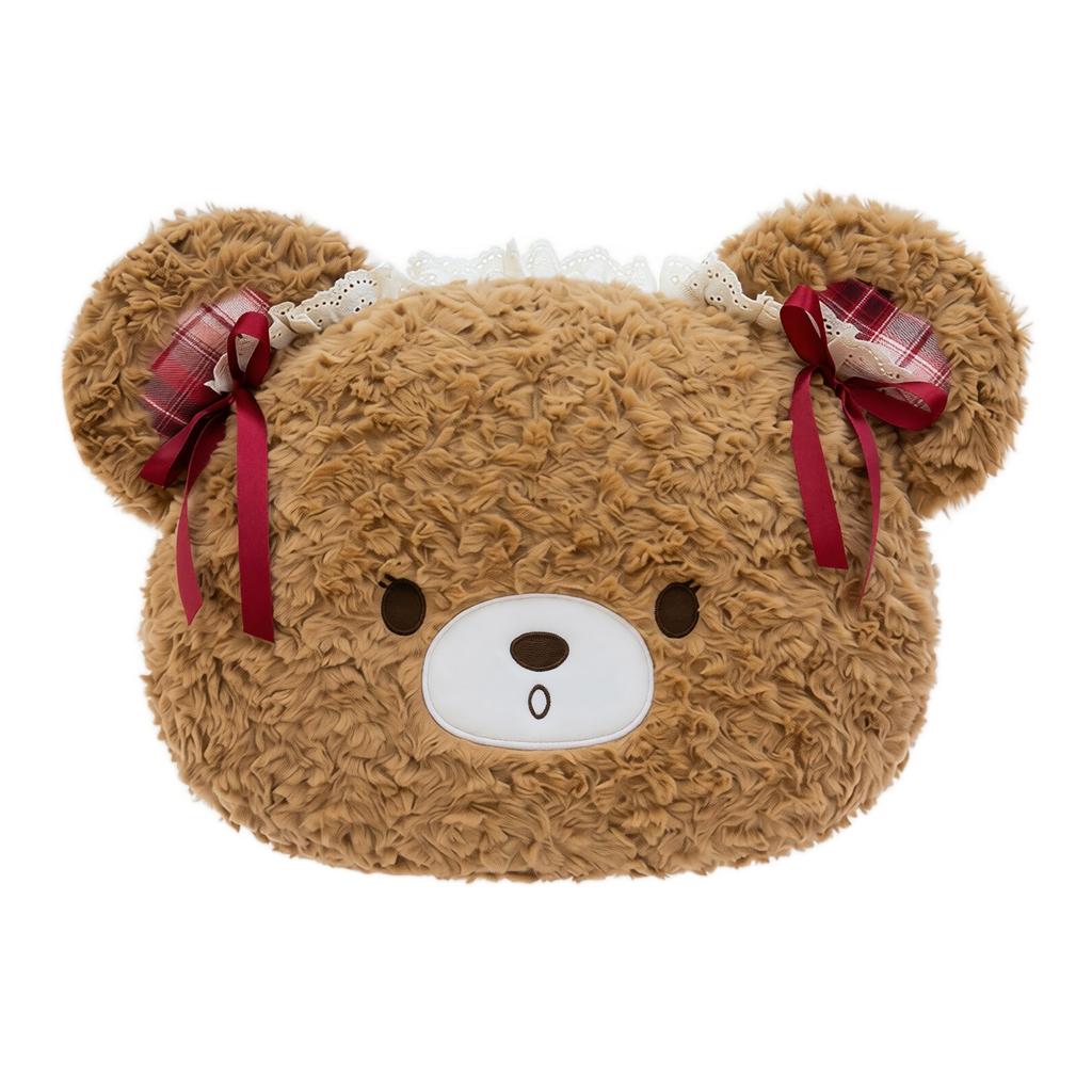 Soft Plush Bear Shaped Pillow with Decorative Ribbons and Lace Trim Suitable for Home Decoration and Playtime Use Ideal for Children and Adults