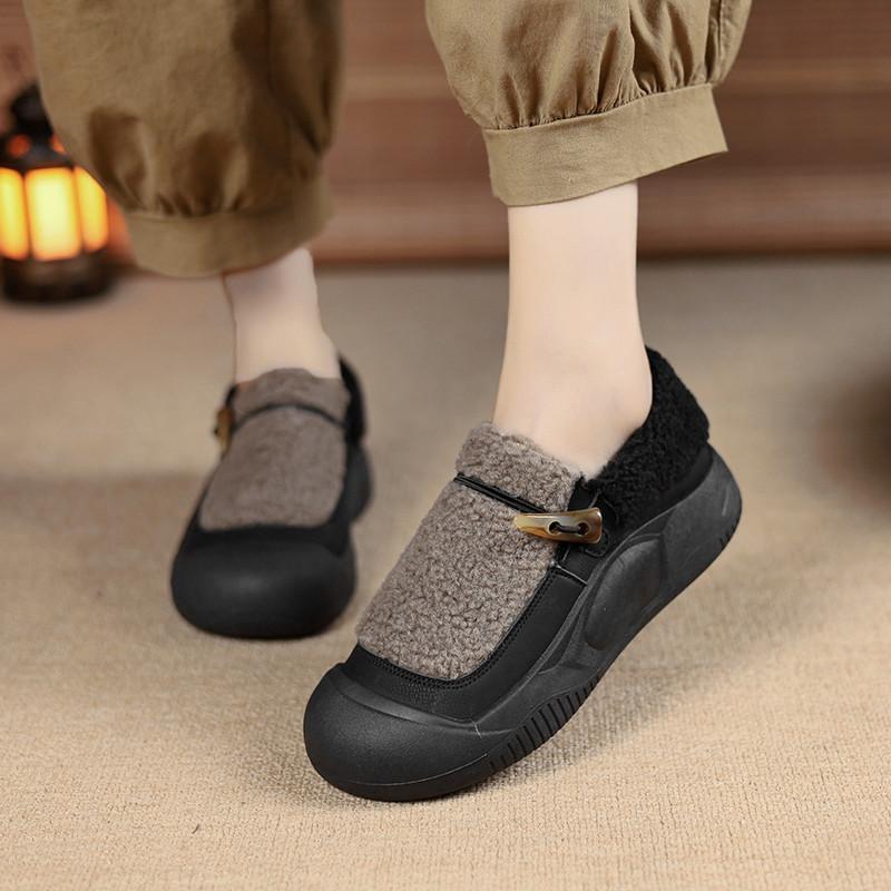 Color matching thick-soled lamb wool shoes women's new autumn and winter outer wear velvet warm cotton shoes one pedal casual loafers