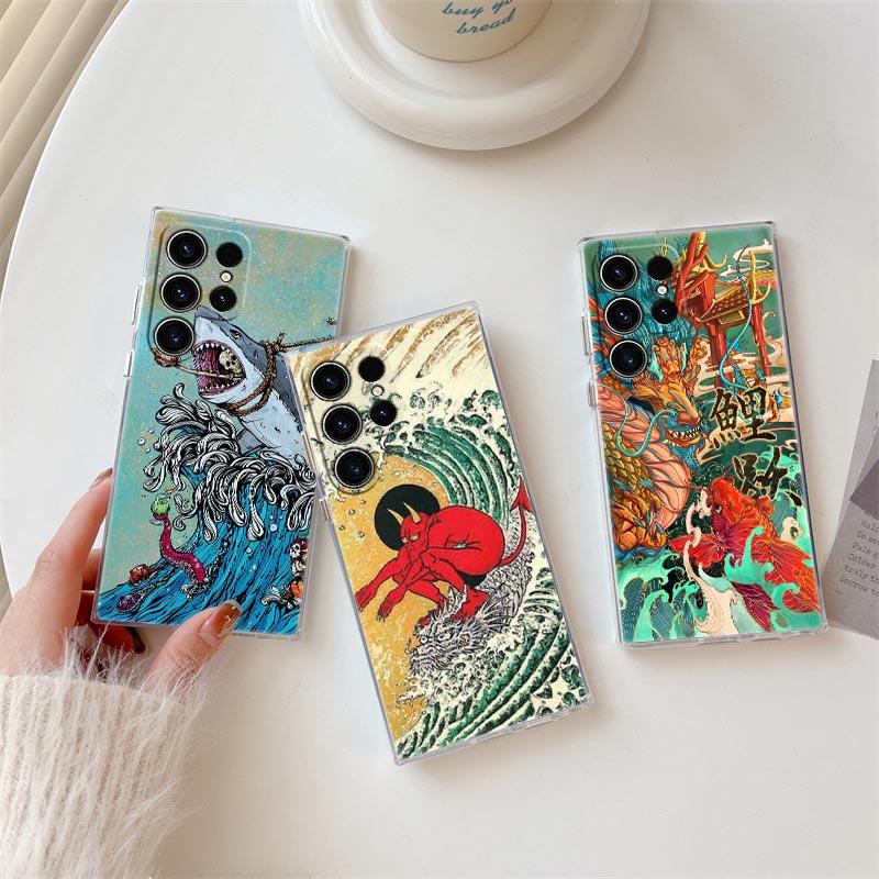 Japanische Kultur Wellen Drache Anime Klare Hülle Für Samsung Galaxy S26 S25 S24 S23 Ultra S20 S21 FE S22 Plus S26 Ultra Handyhülle