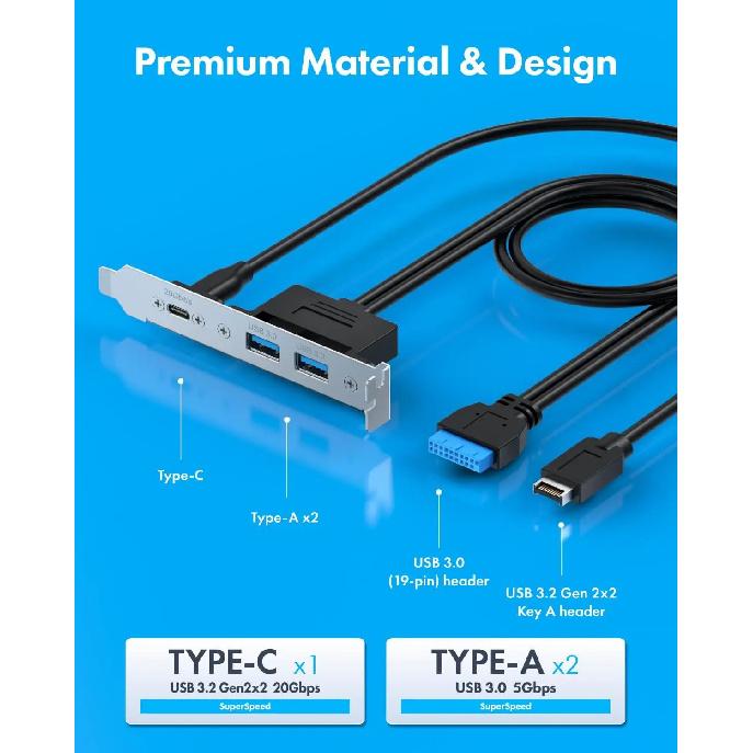 20Gbps USB3.2 Gen2x2 Frontpanel-Adapter, USB-C und USB zu USB3.2 Type-E Key-A 20Pin und 19Pin USB-Anschlüssen mit PCIe-Halterung