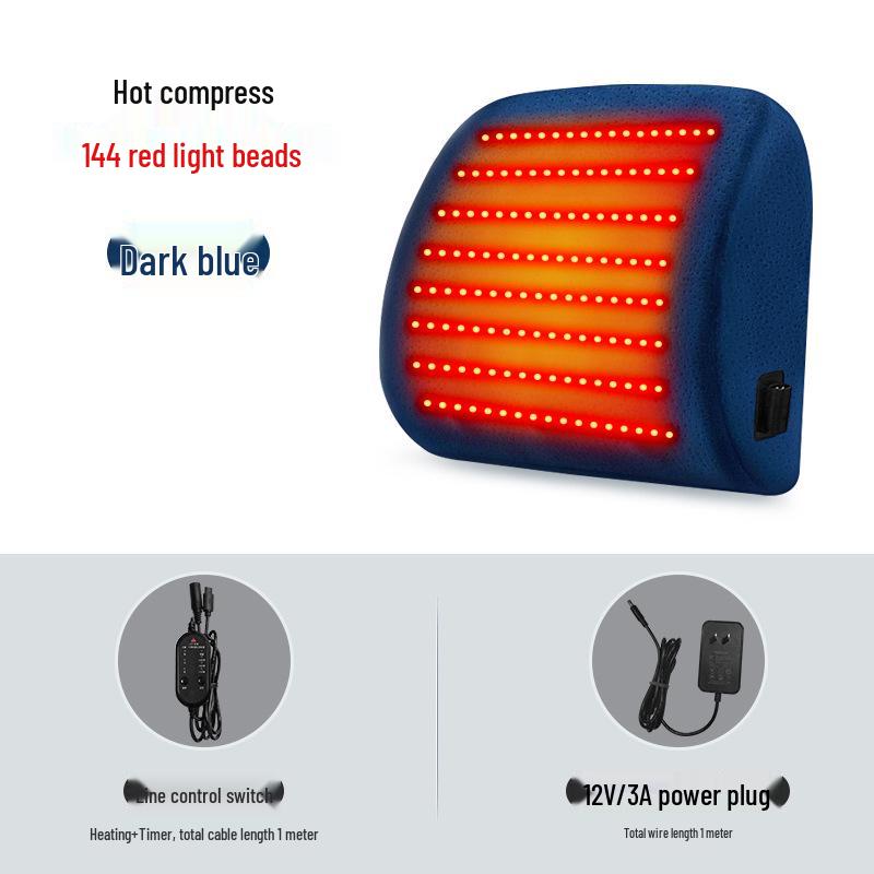 

Electric Heated Lumbar Support Cushion with Red Light Therapy for Office Chairs - Memory Foam Backrest Pillow 35x31x10cm темно-синий