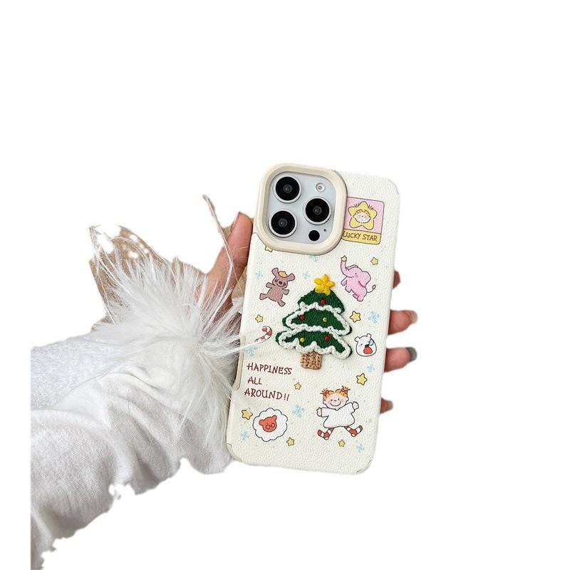 Kreslená ilustrace vyšívaný vánoční stromeček vhodný pro pouzdro na mobilní telefon Apple 16promax 15plus podzim a zima 14/13