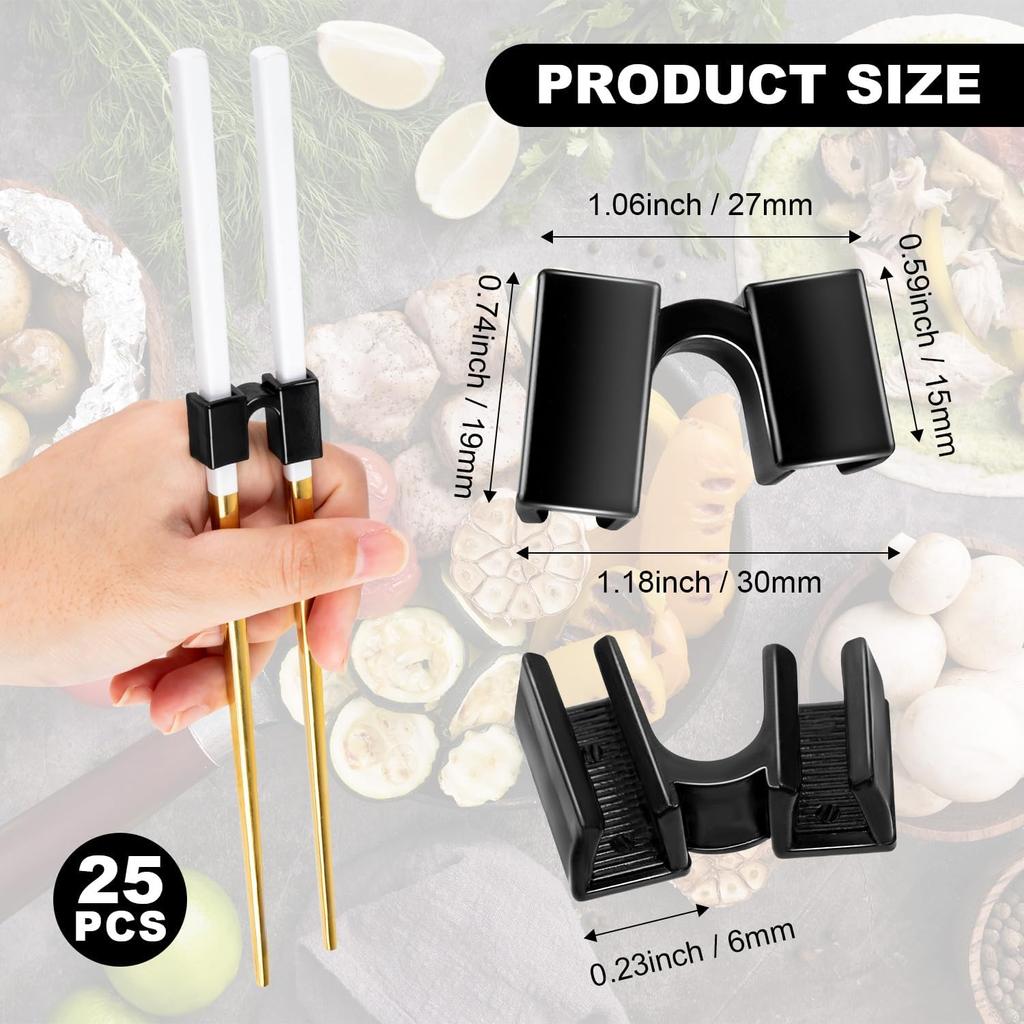 25 PCS Chopstick Helpers, Plastic Reble Training Chopsticks Hinges Connector for Trainers, Adults - Black