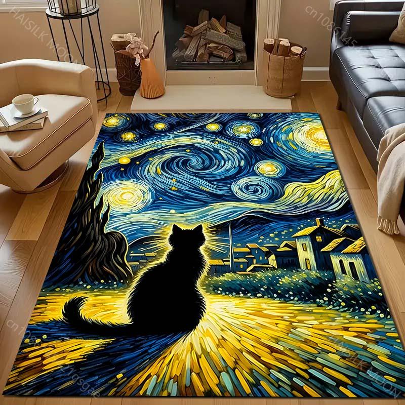 1PC Cat under starry sky Carpet for Living Room Bedroom Sofa Home Decor Rus Non-slip Floor Mat Luxury Gift