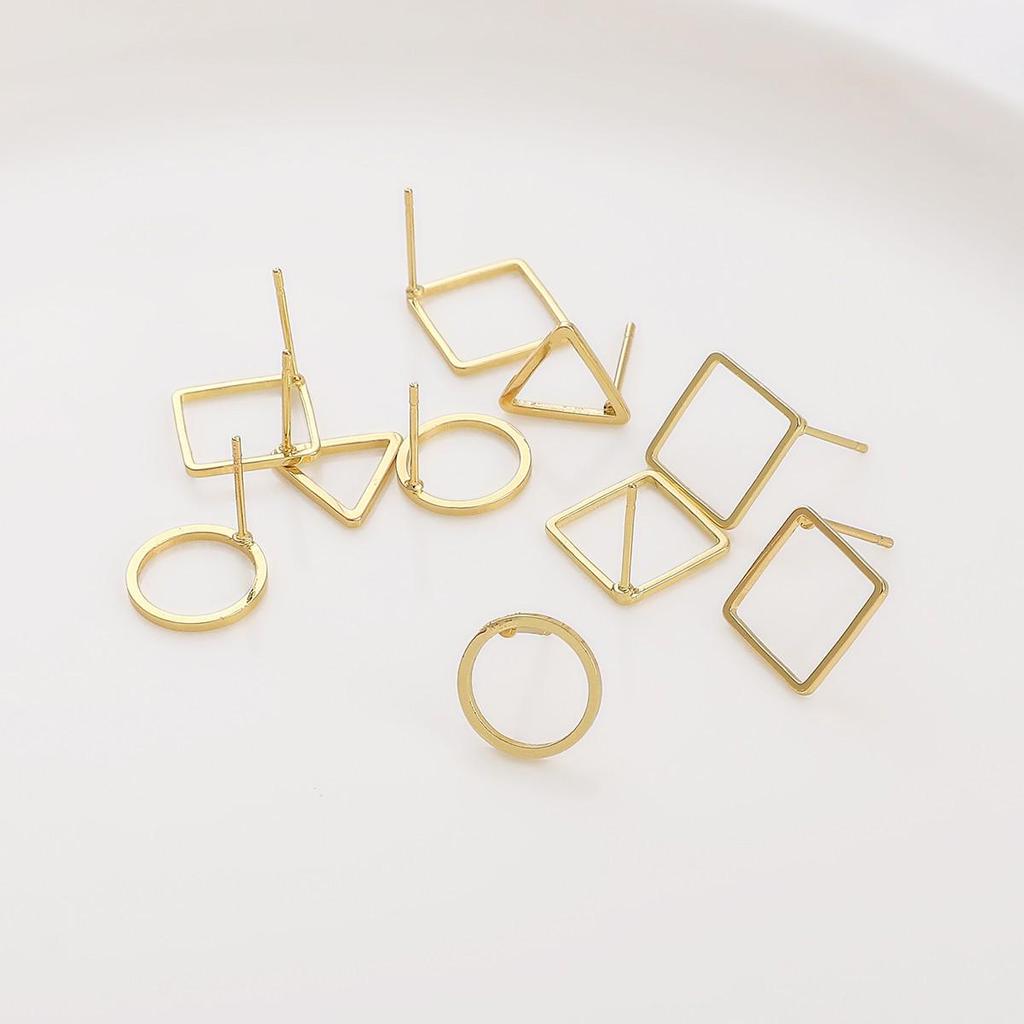 Color-Preserving 12mm 14K Gold-Filled Square Wire Geometric Stud Earrings - Circle & Triangle Design
