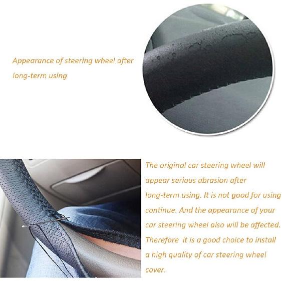 Onerbuy Universal Leather Car Steering Wheel Stitch On Wrap Cover DIY Sewing Breathable And Anti Slip, Maximum For 15-Inch Diameter Car Steering