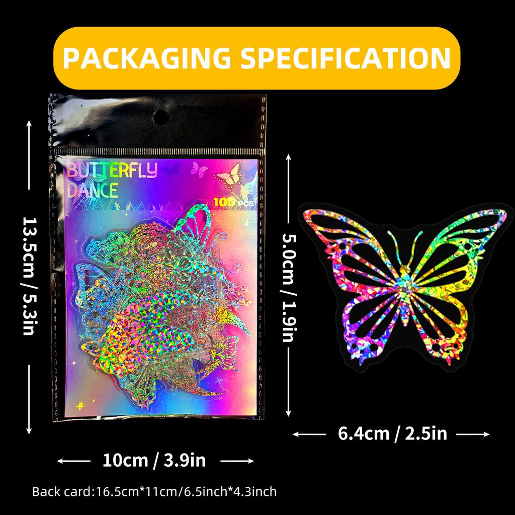10/50/100PCS Transparent Laser Butterfly Stickers Holographic Stickers for Watercup Laptop Scrapbook Notebook Diary Stickers