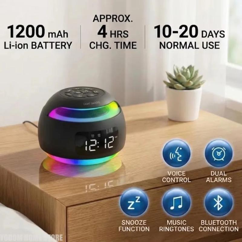 Bluetooth Speaker Alarm Clock with FM Radio Colorful Night Light TF Card USB Playback Digital Time Display Decor Home Ornaments