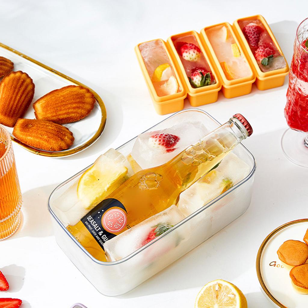 4 Cells Silicone Ice Cubes Trays With Lid Diy Homemade Popsicle Mould Food Freezing Container For Cocktail Freezer Kitchen Tools