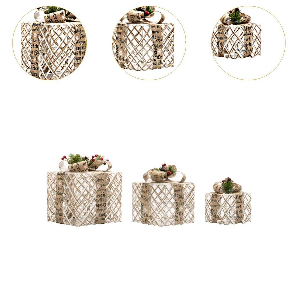 3 osvětlené vánoční dárkové krabičky, slavnostní vnitřní venkovní dárkové krabičky, lehké