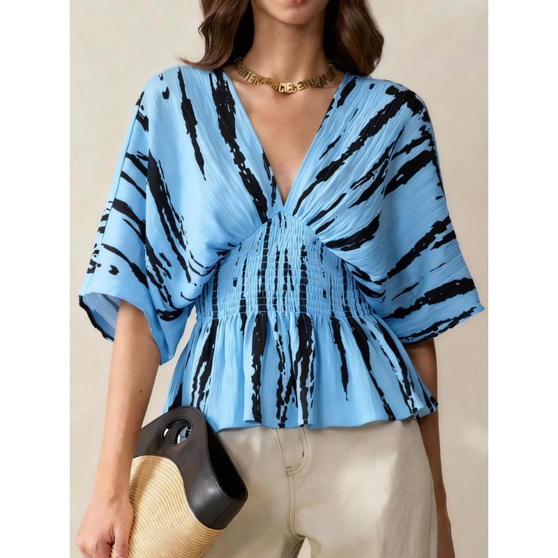 IHUASU Women's Fashion Casual Short Sleeve V Neck Blouses & Shirts