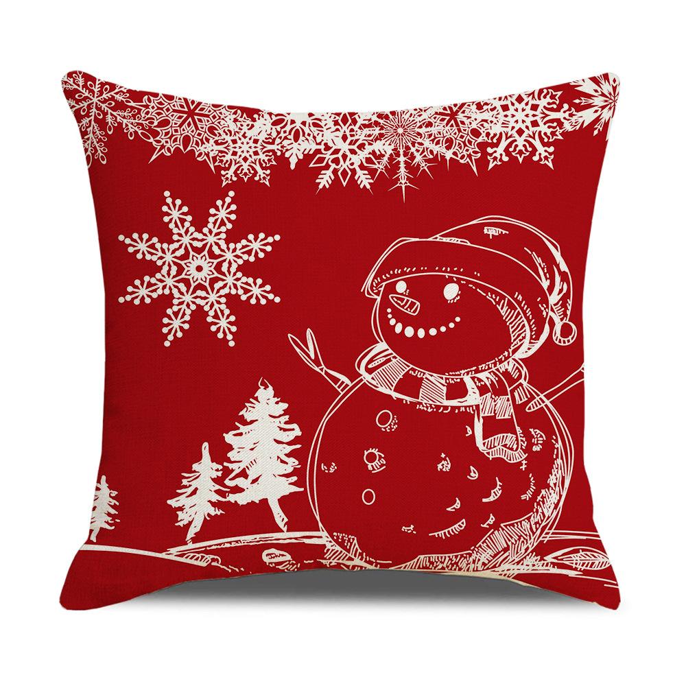 New Christmas Pillow Cover Red Simple Christmas Snowman Print Cushion Home Cushion