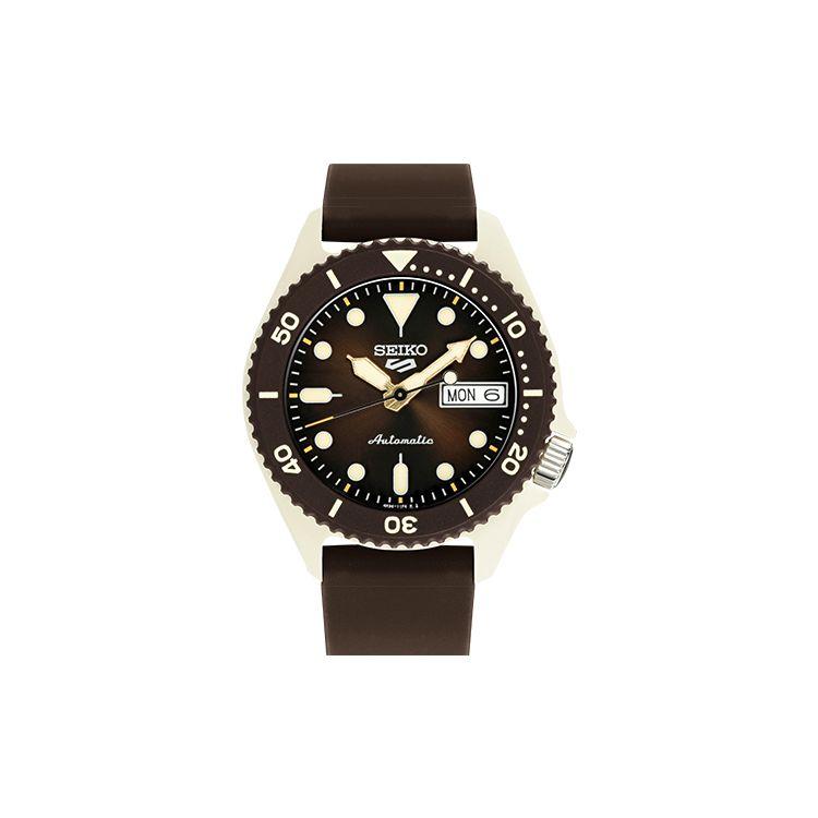 Seiko New 5 Series Simple Mechanical Watch Sports Casual Mechanical Watch Silicone Strap Unisex watches Brown SRPG77K1 Regular Watch Box,Dark Brown Watch Dial