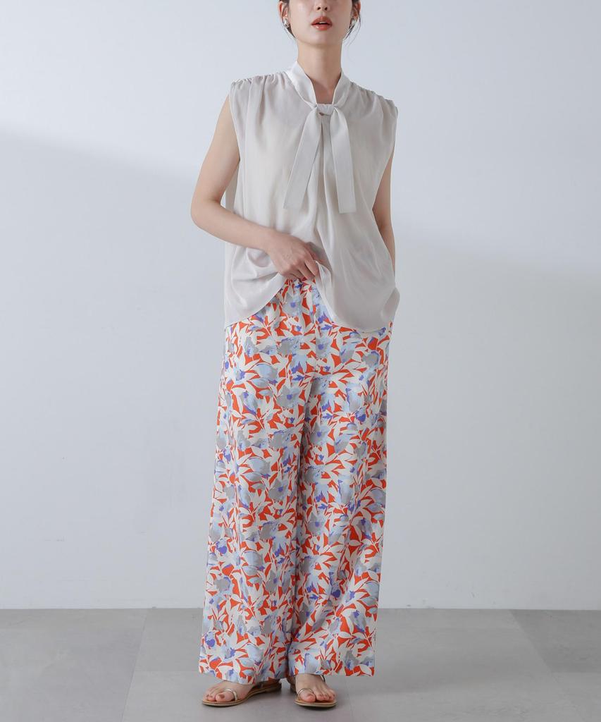 Nano Universe Shoulder Gathered Bowtie Size Blouse, S, Off-White